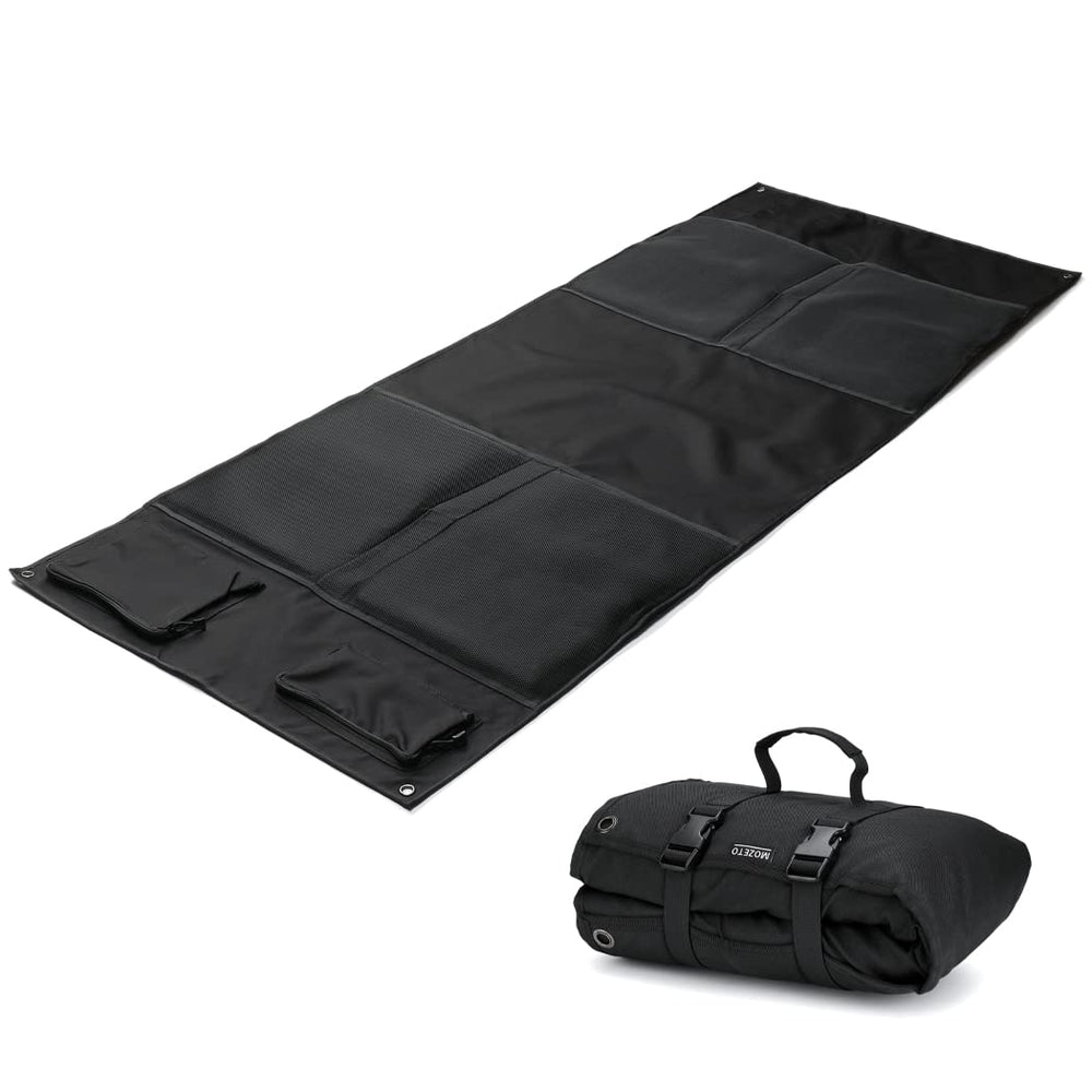 MOZETO shooting mat prone setup shows durable padding for all-day comfort during shoots.
