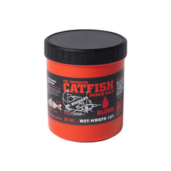 Mr. Whiskers Catfish Punch Bait Blood ready-to-pour on 1 qt bottle showing quick attractant action
