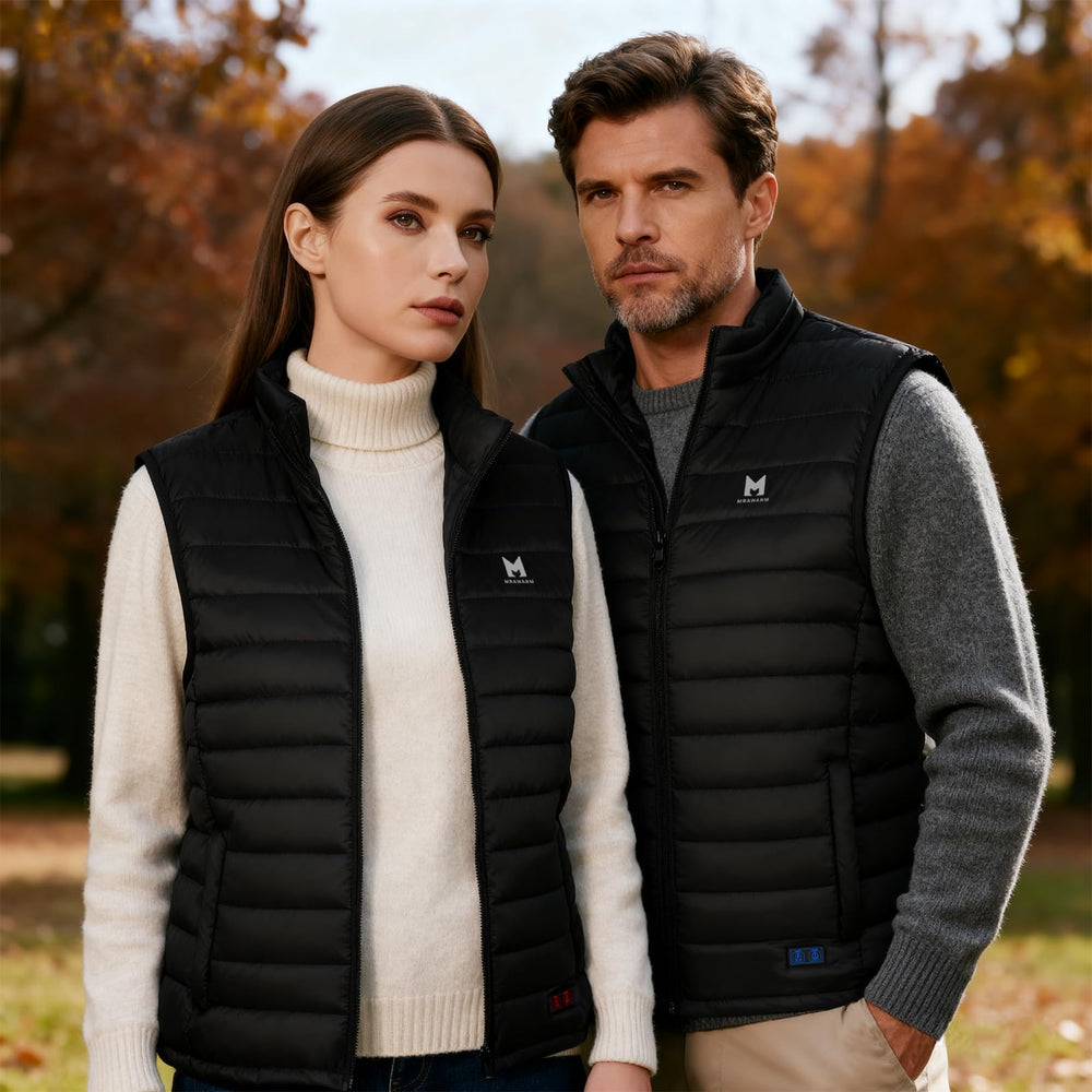MRAWARM heated vest side pocket detail emphasizes practical storage and sleek silhouette.