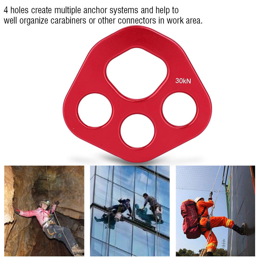 Mrisata Climbg outdoor rigging plate shown in a rock climbing kit for secure anchors.