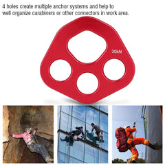 Mrisata Climbg outdoor rigging plate shown in a rock climbing kit for secure anchors.