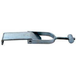 MRK SALES forklift propane tank latch closeup showing secure tank retention
