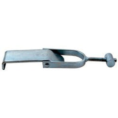MRK SALES forklift propane tank latch closeup showing secure tank retention