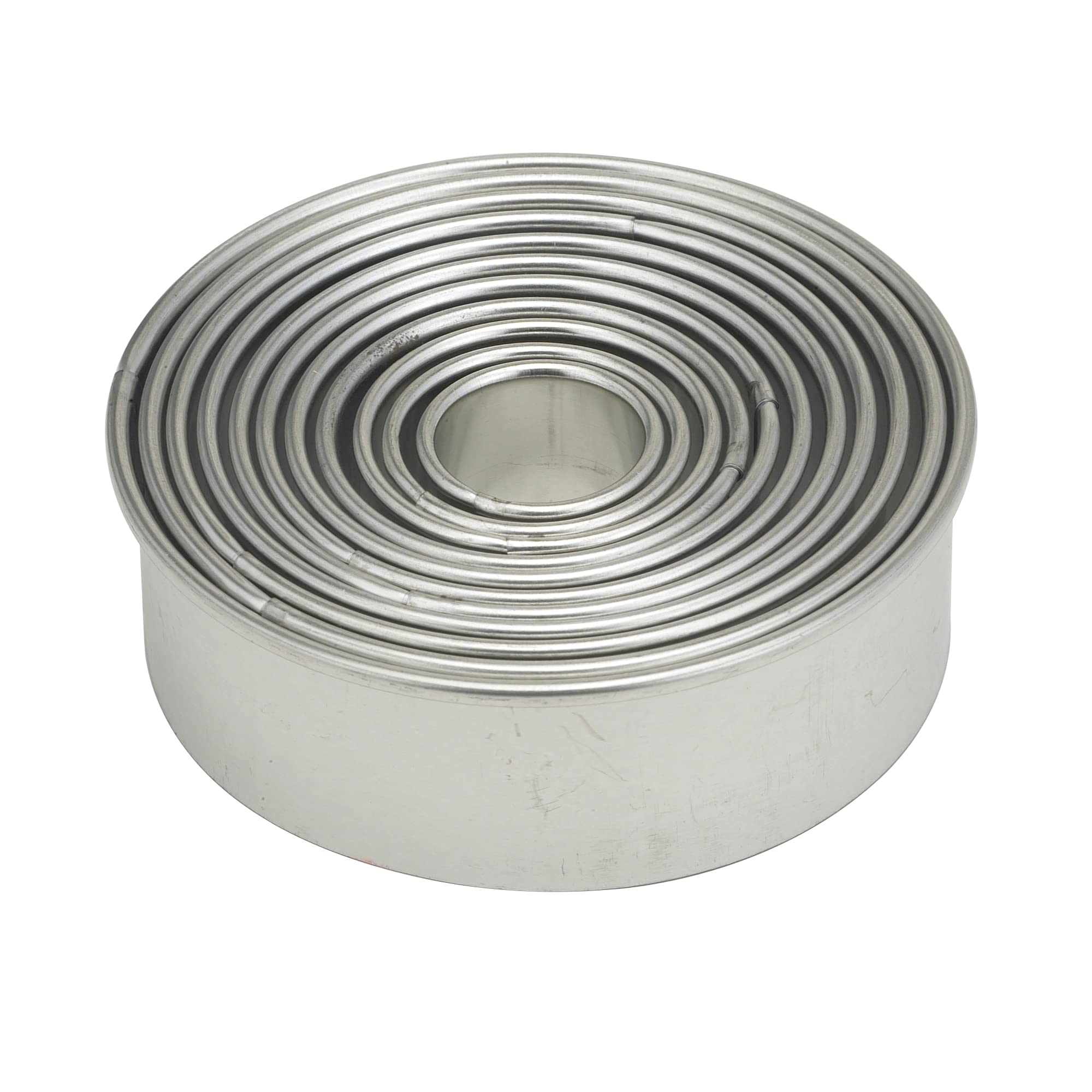 Closeup of Mrs. Anderson’s Baking graduated round cutters showing precise size range.