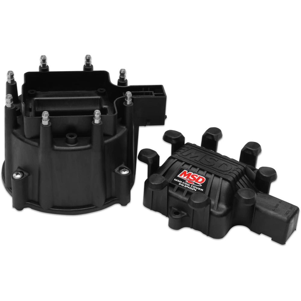 MSD Extreme Output HEI distributor cap in black for reliable ignition and performance gains.