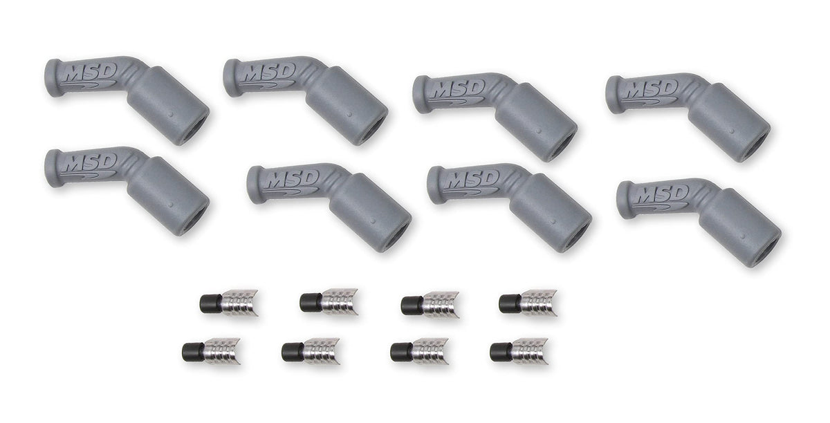 MSD LS1 45-degree boots closeup for durable high-temp coil wiring.