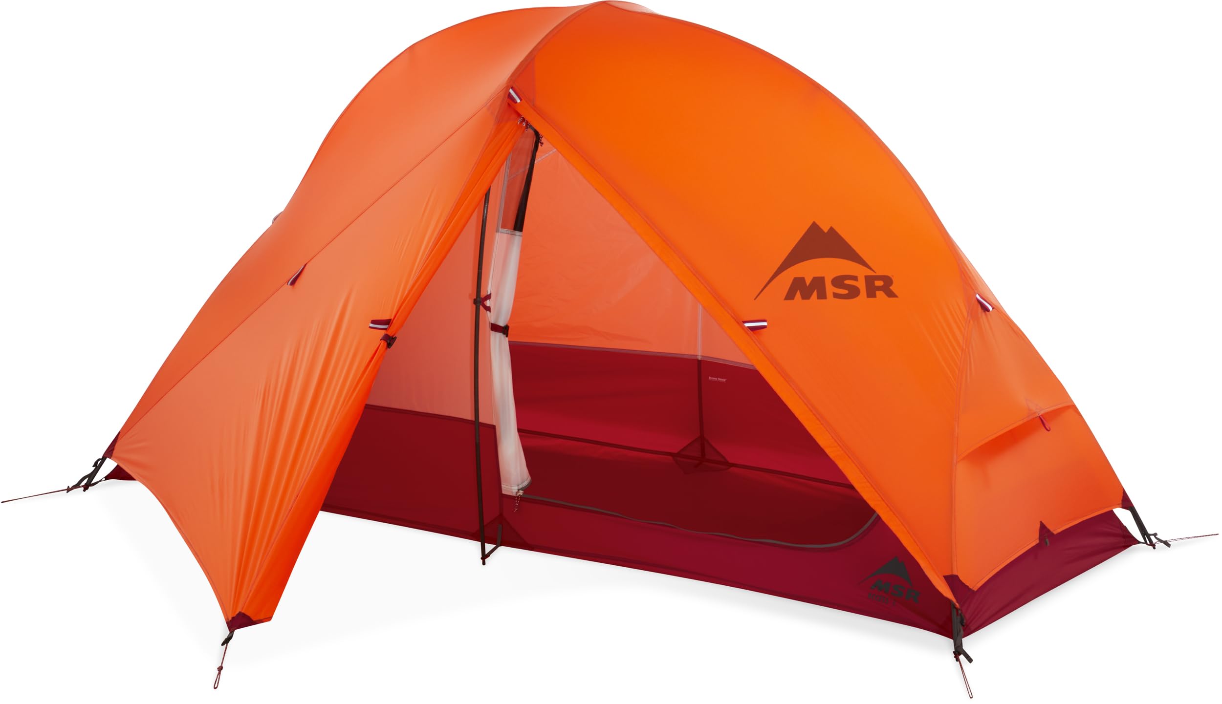 Close-up of the MSR Access central-support frame stabilizing the shelter.