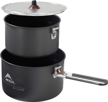 MSR Ceramic 2-Pot cookset with two pots for versatile camp meals.