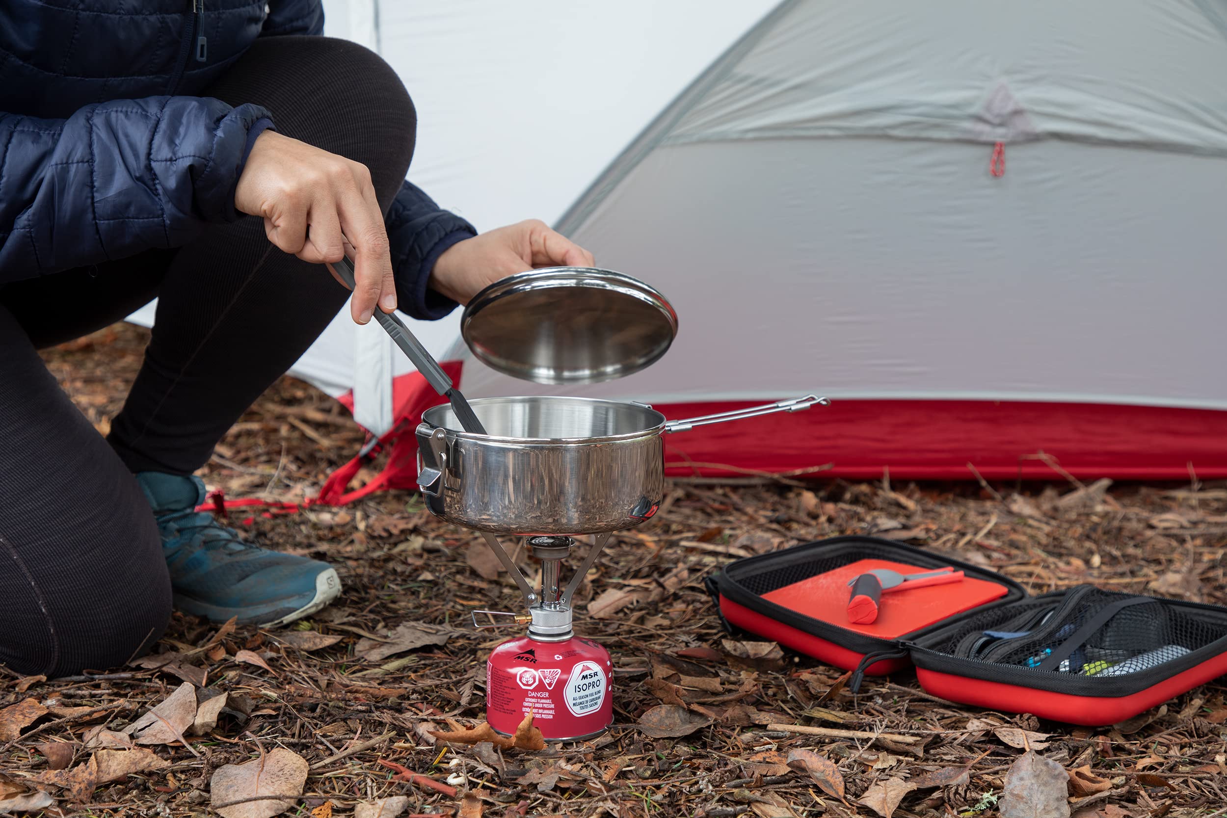 MSR deluxe cutting board offers a stable prep surface in backcountry kitchens