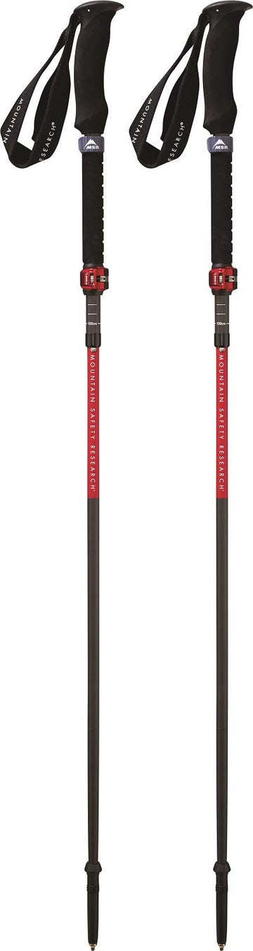 MSR Dynalock Ascent carbon poles folded compact for easy packing in alpine packs