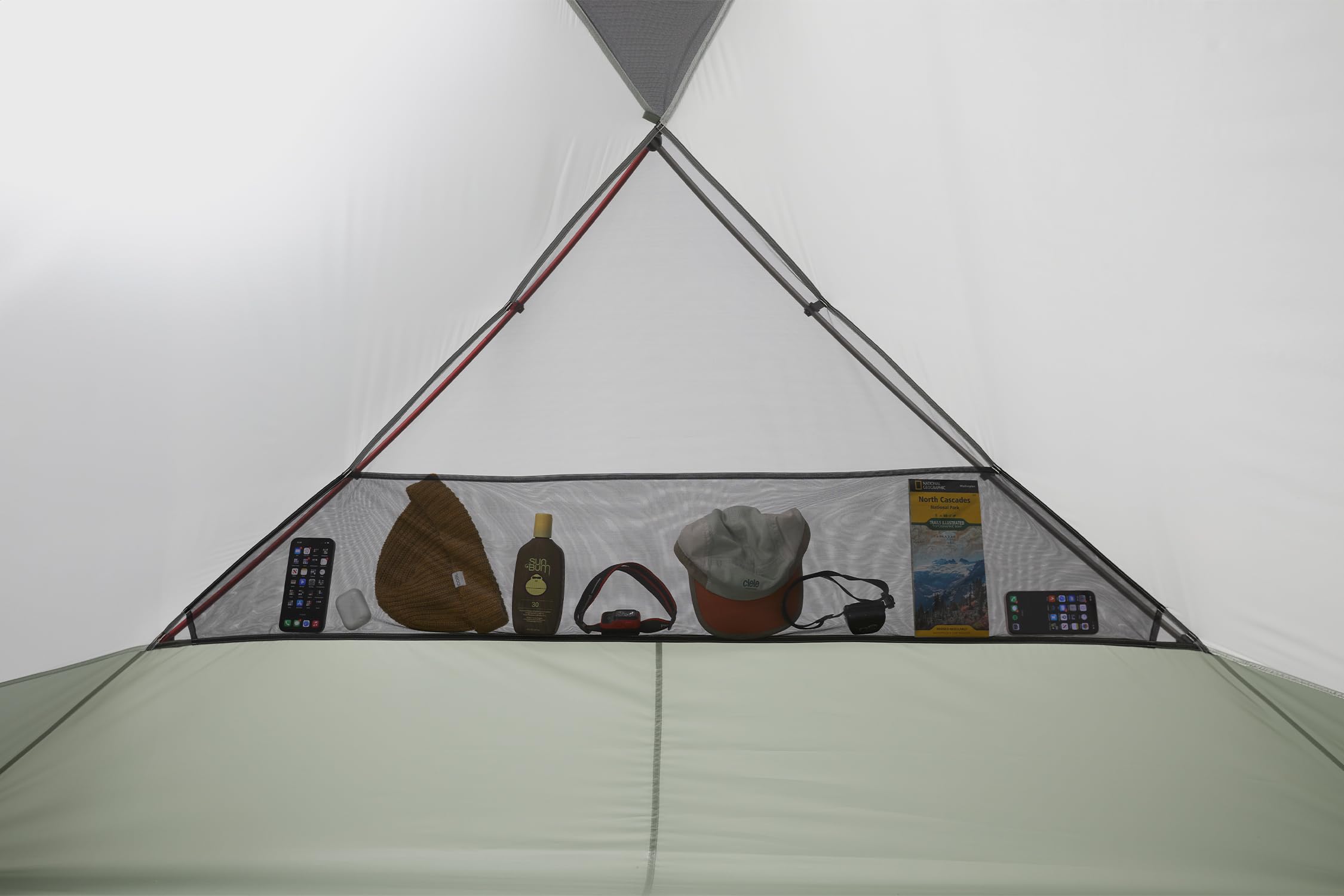 MSR Elixir 4P tent gear loft and end pockets for organization