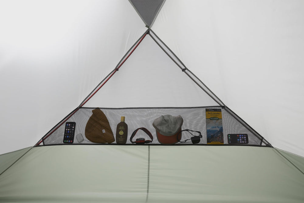 MSR Elixir 4P tent gear loft and end pockets for organization