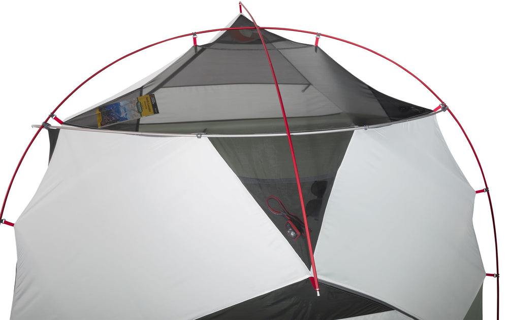MSR Elixir gear loft detail helps organize smaller items inside the tent.