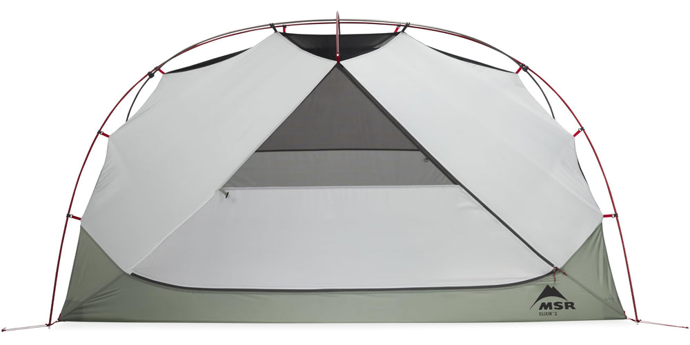 MSR Elixir spacious vestibule offers ample gear storage during camps.