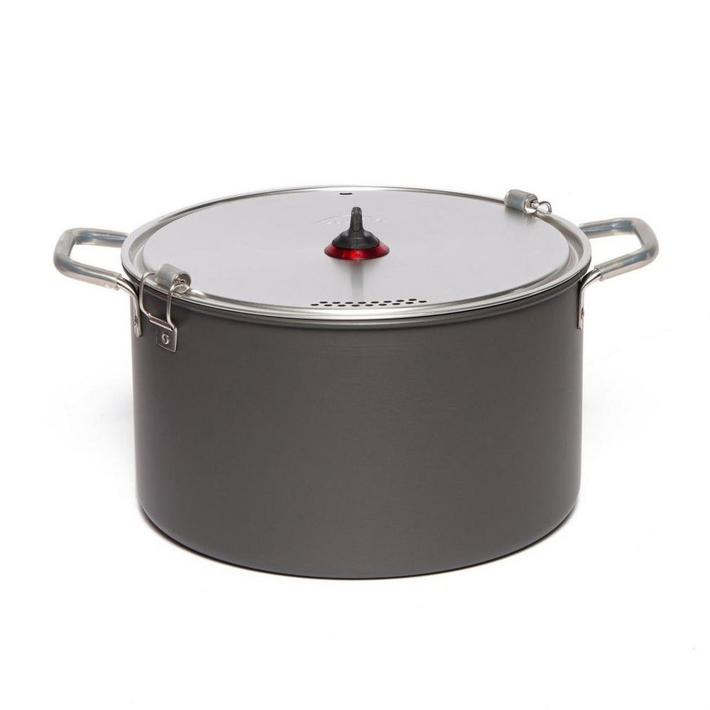 MSR Flex 4 big pot with strainer lid for group meals on camping trips.