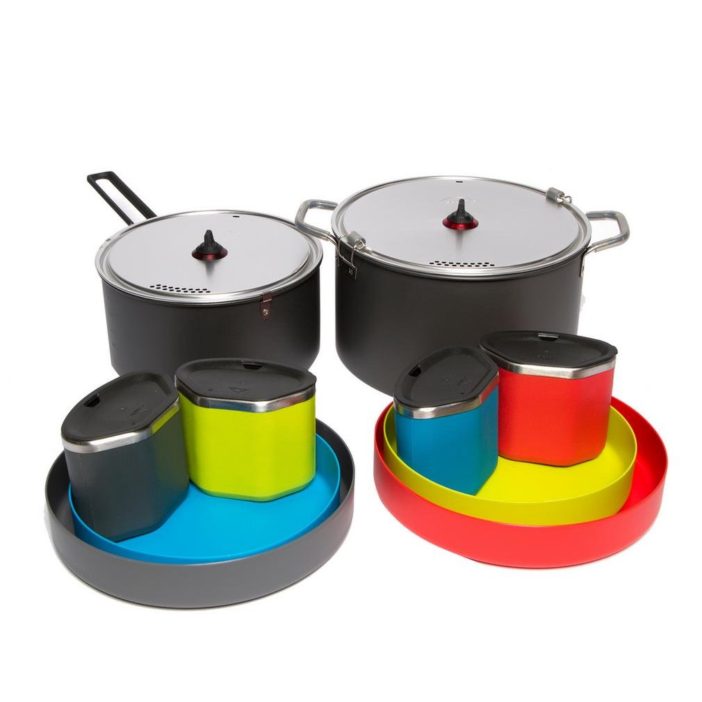 MSR Flex 4 DeepDish plates and insulated mugs for organized camp dining.