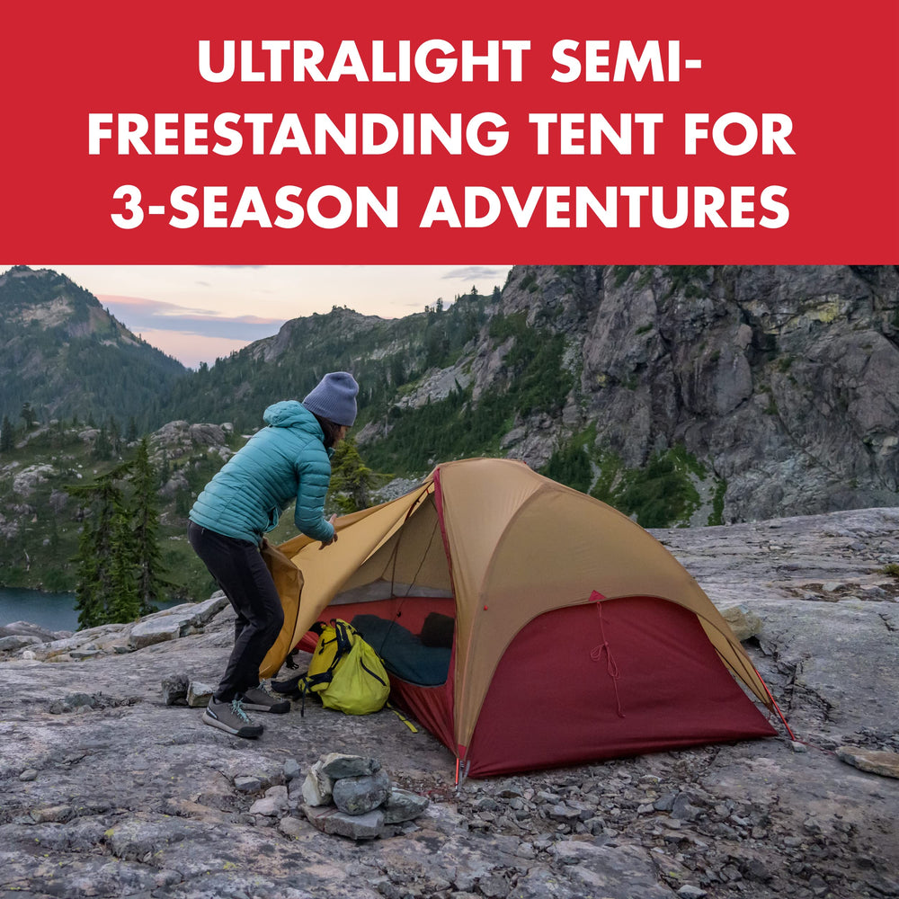 Semi-freestanding setup with unified hub-and-pole system for quick pitches.