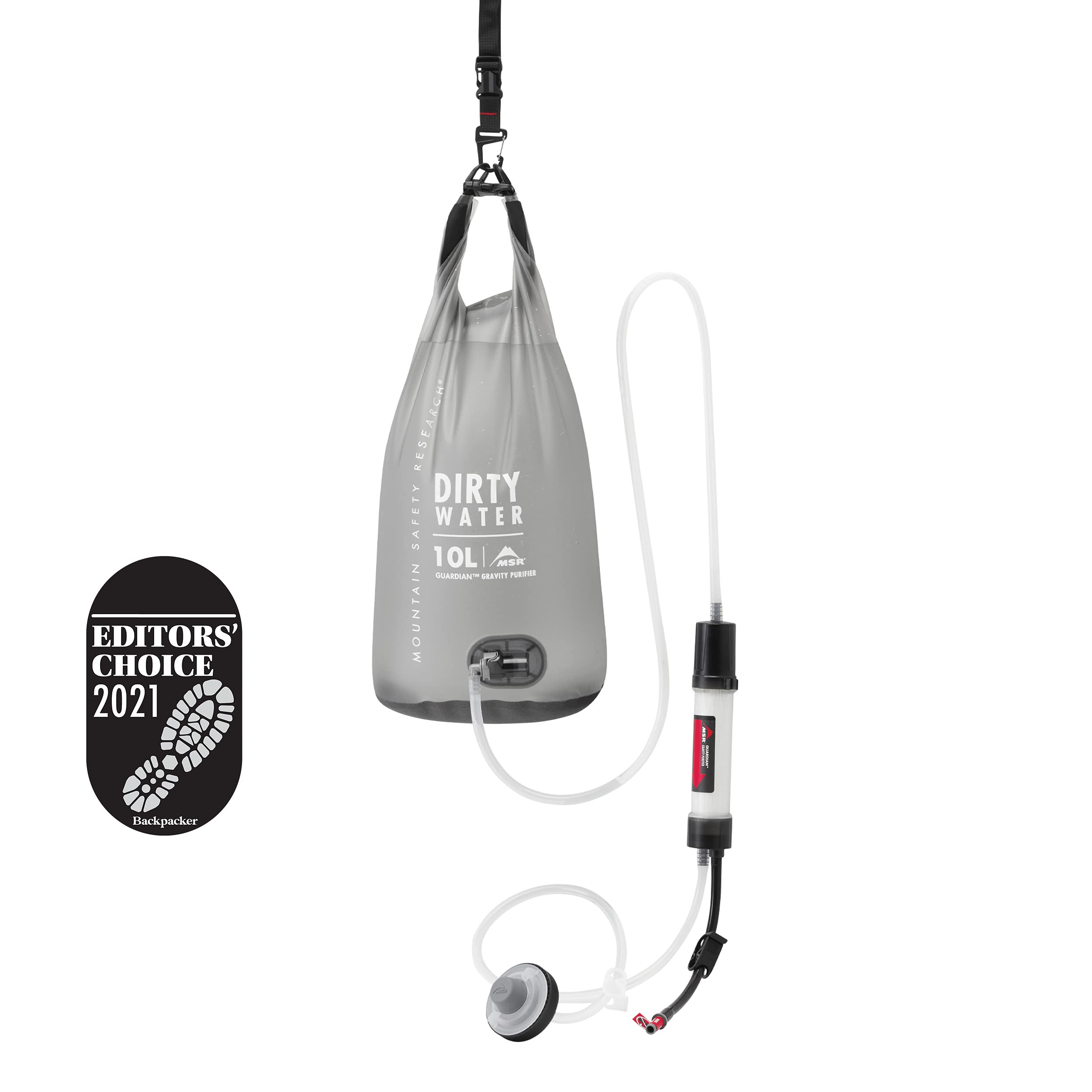 MSR Guardian gravity purifier setup shows easy, high-volume purification on trail