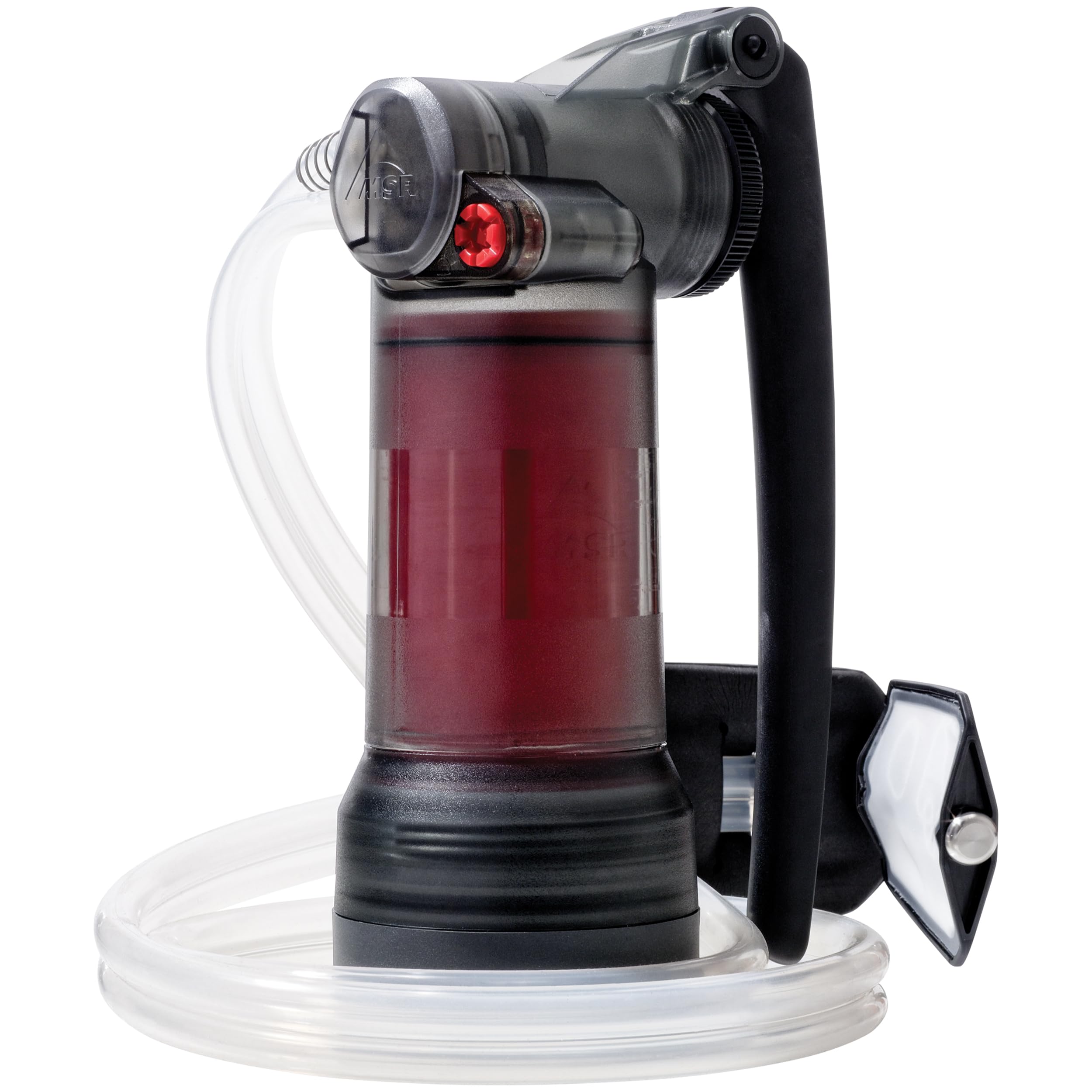 MSR Guardian pump assembly shown in field-ready setup for rugged environments.