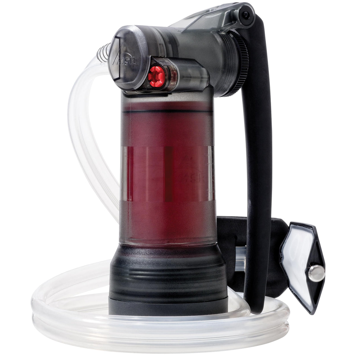 MSR Guardian pump assembly shown in field-ready setup for rugged environments.