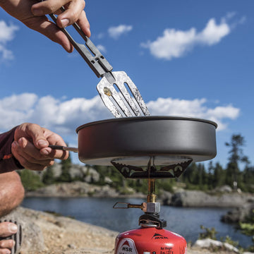 MSR hard-anodized aluminum ensures even heat distribution while cooking outdoors
