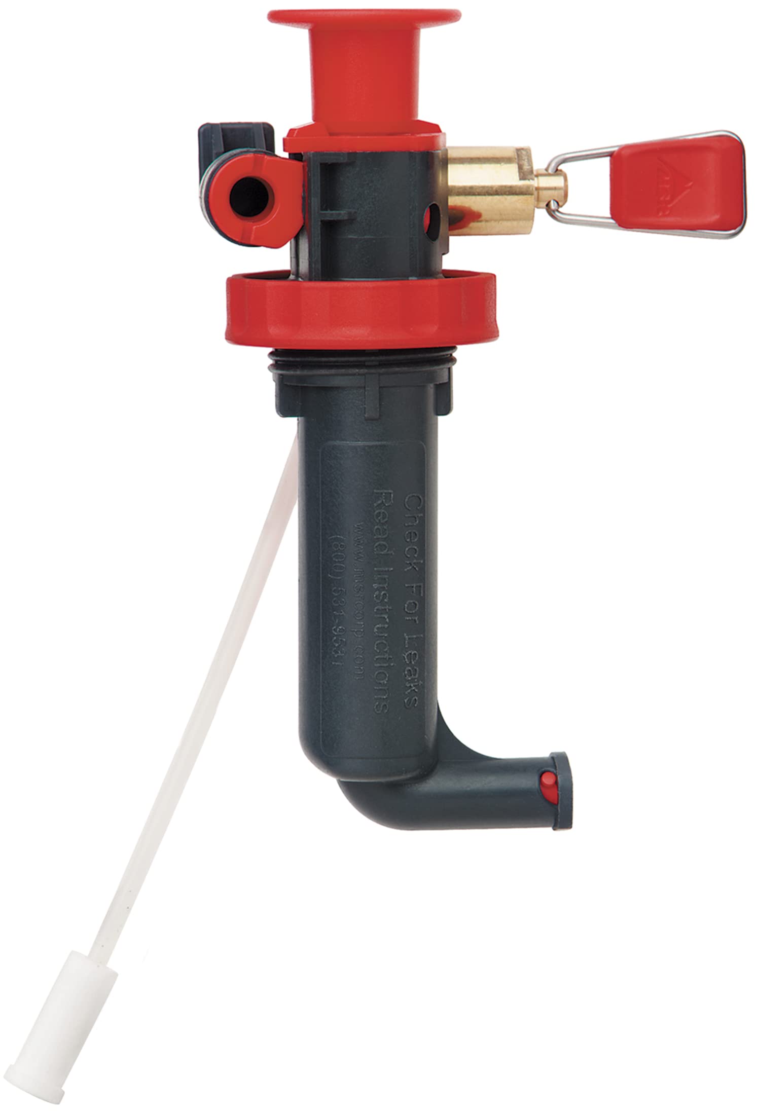 MSR liquid-fuel pump installed for steady flame control in backcountry cooking