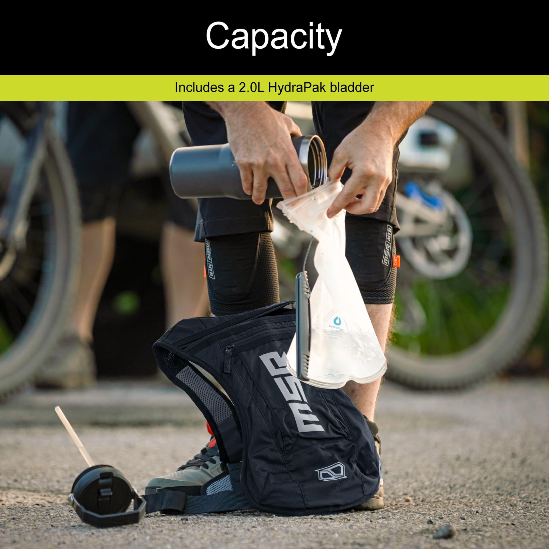 MSR Low-Profile Race Hydration Pack breathable back panel keeps you cooler.