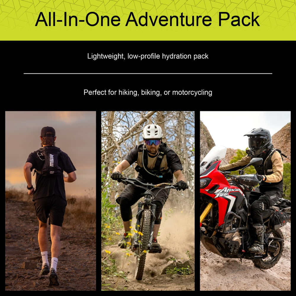 MSR Low-Profile Race Hydration Pack chest strap adjustment for secure fit.