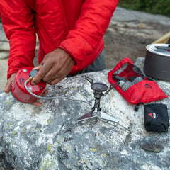 MSR LowDown folding legs shown in compact setup for versatile backpacking gear
