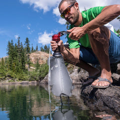 MSR MiniWorks EX in-field pumping demonstrates easy one-liter-per-minute flow.