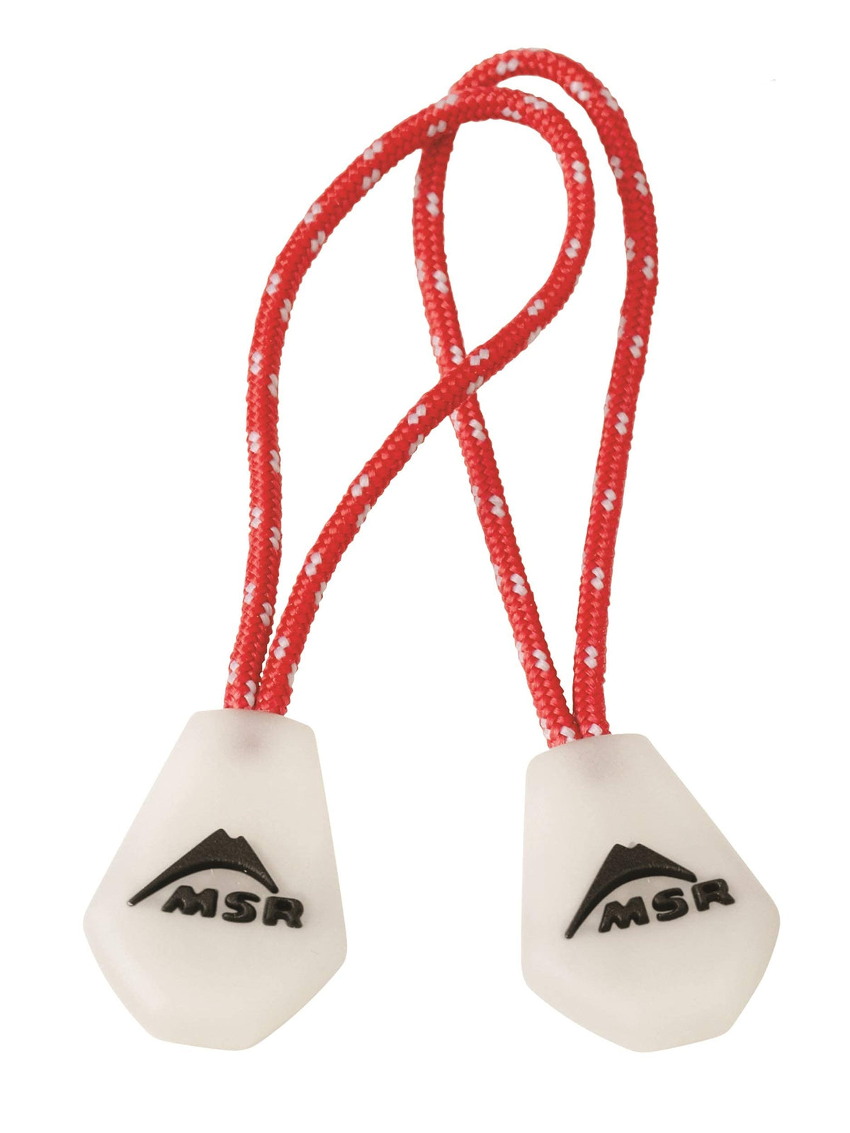 MSR Night Glow zipper pulls red and white in package for easy night visibility