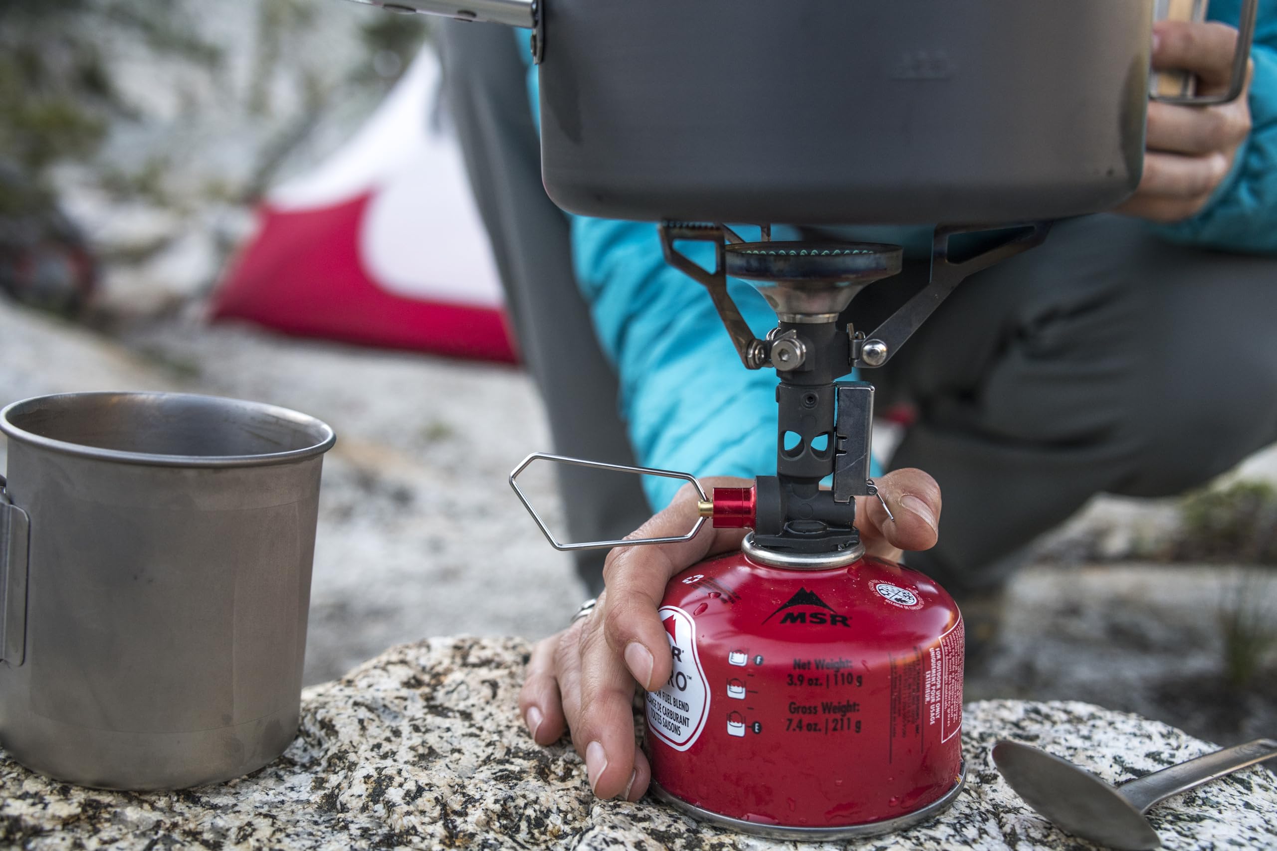 MSR PocketRocket Deluxe broad burner design provides wind resistance for steady boils.