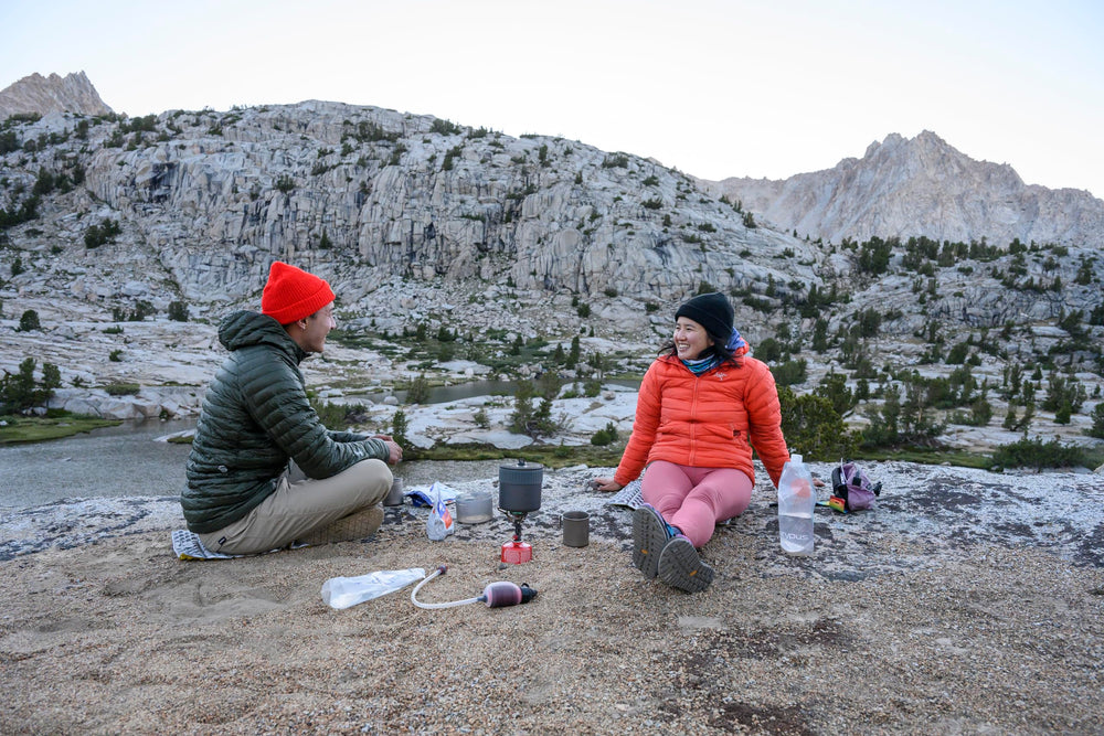 MSR PocketRocket Deluxe strainer lid for easy draining on trail.