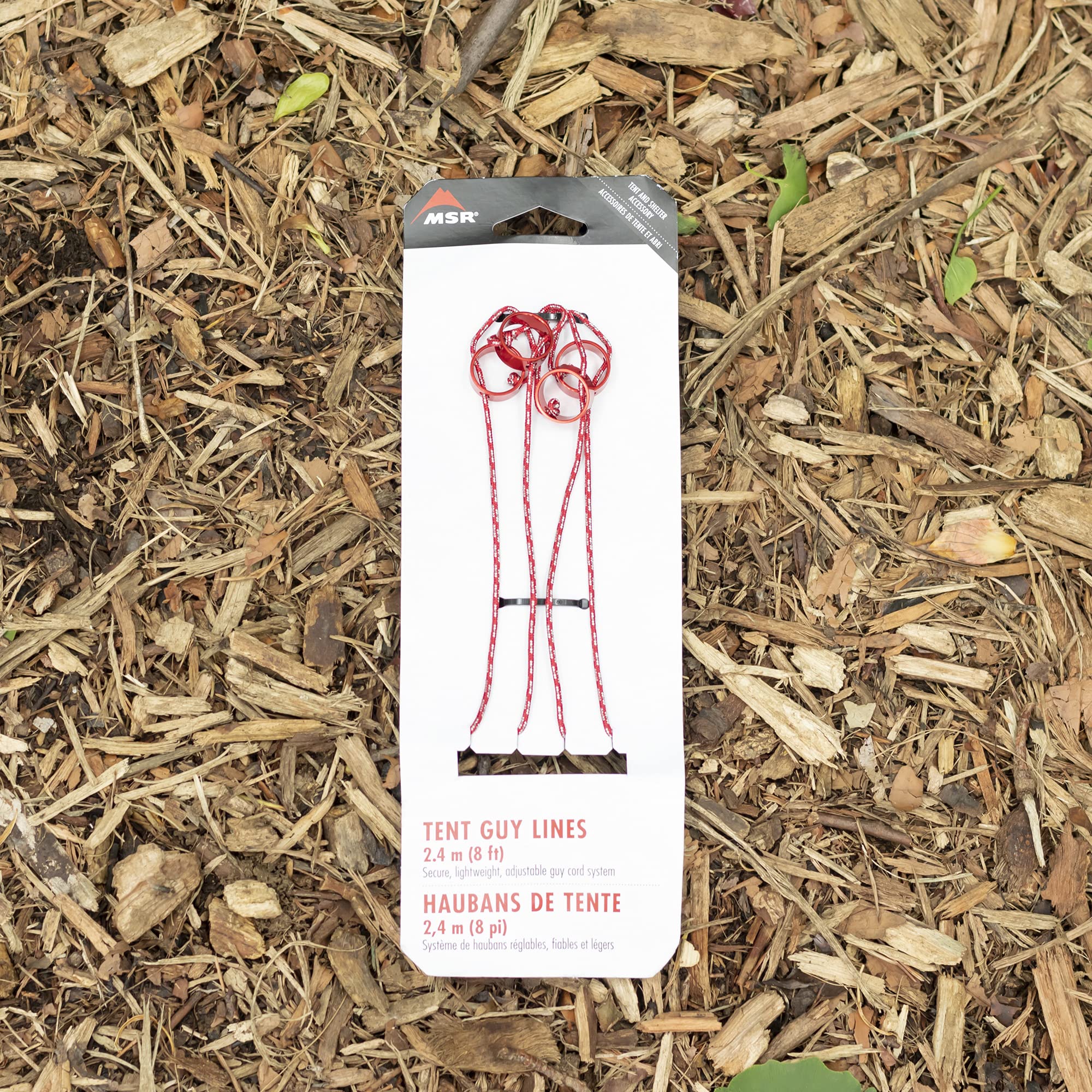 Packaging view of MSR Tent Guyline Kit highlighting easy setup