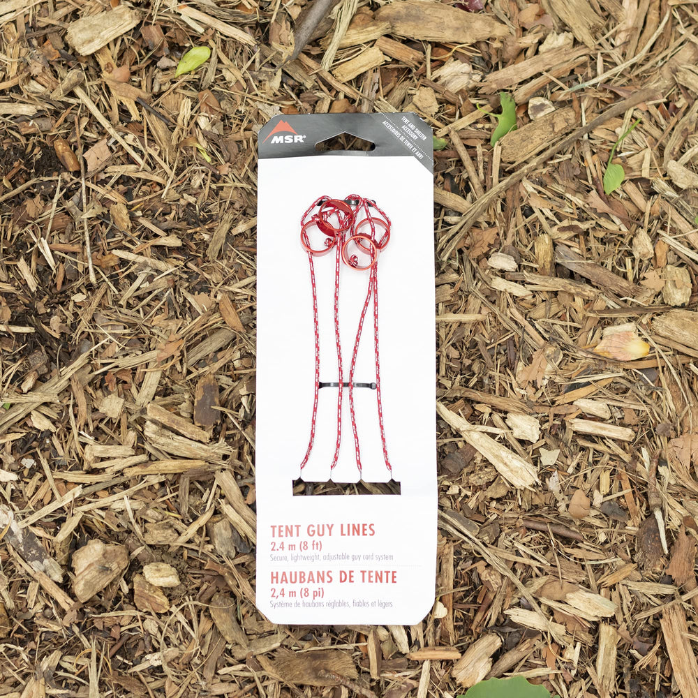 Packaging view of MSR Tent Guyline Kit highlighting easy setup