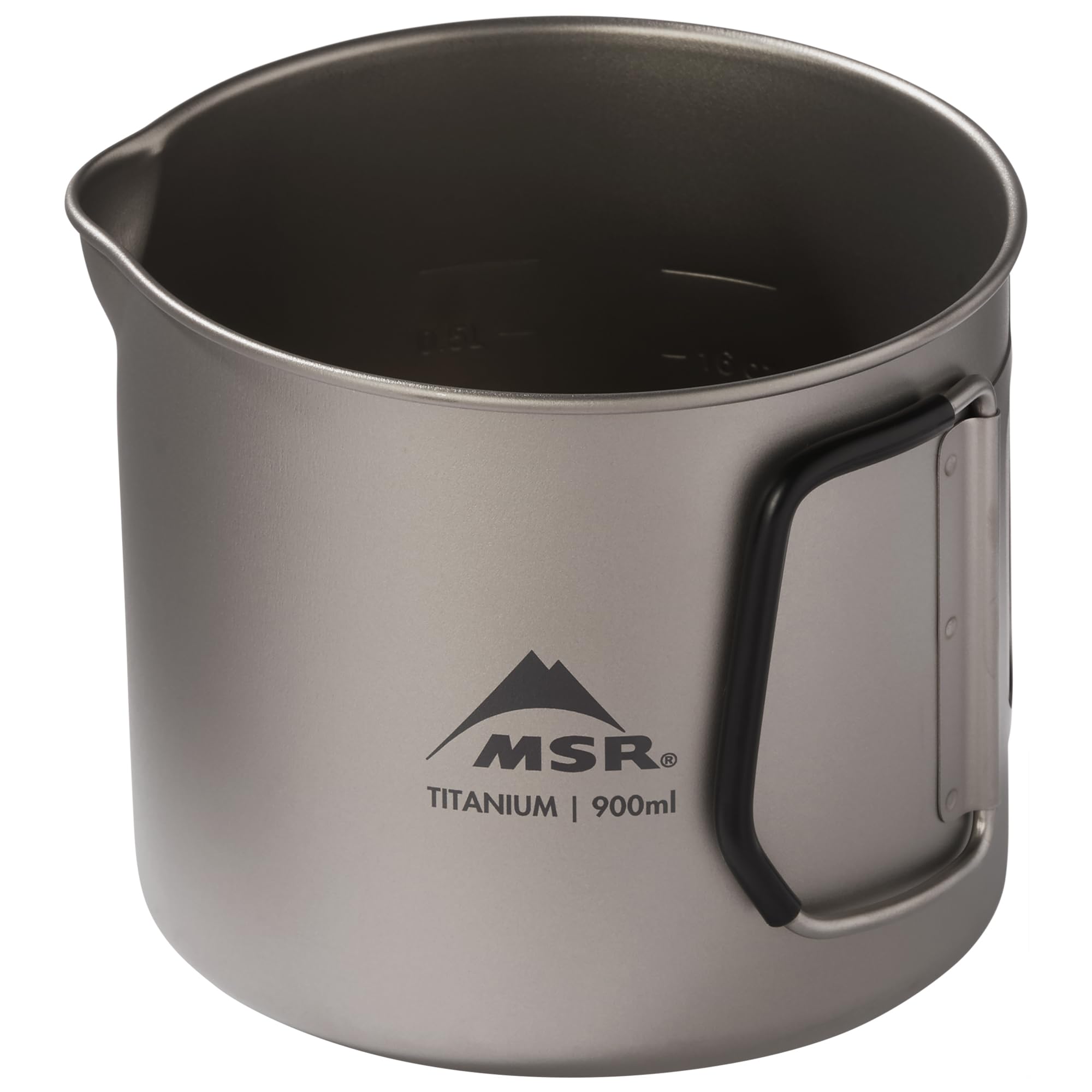 MSR Titan kettle interior graduation marks for precise measurements on trail.