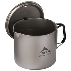 MSR Titan Kettle lid and handle secure for safe packing and cooking on the trail.