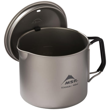 MSR Titan kettle snug-fit lid with tab stays clean during cooking.