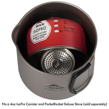 MSR Titan kettle with folded silicone handles saves space in pack.