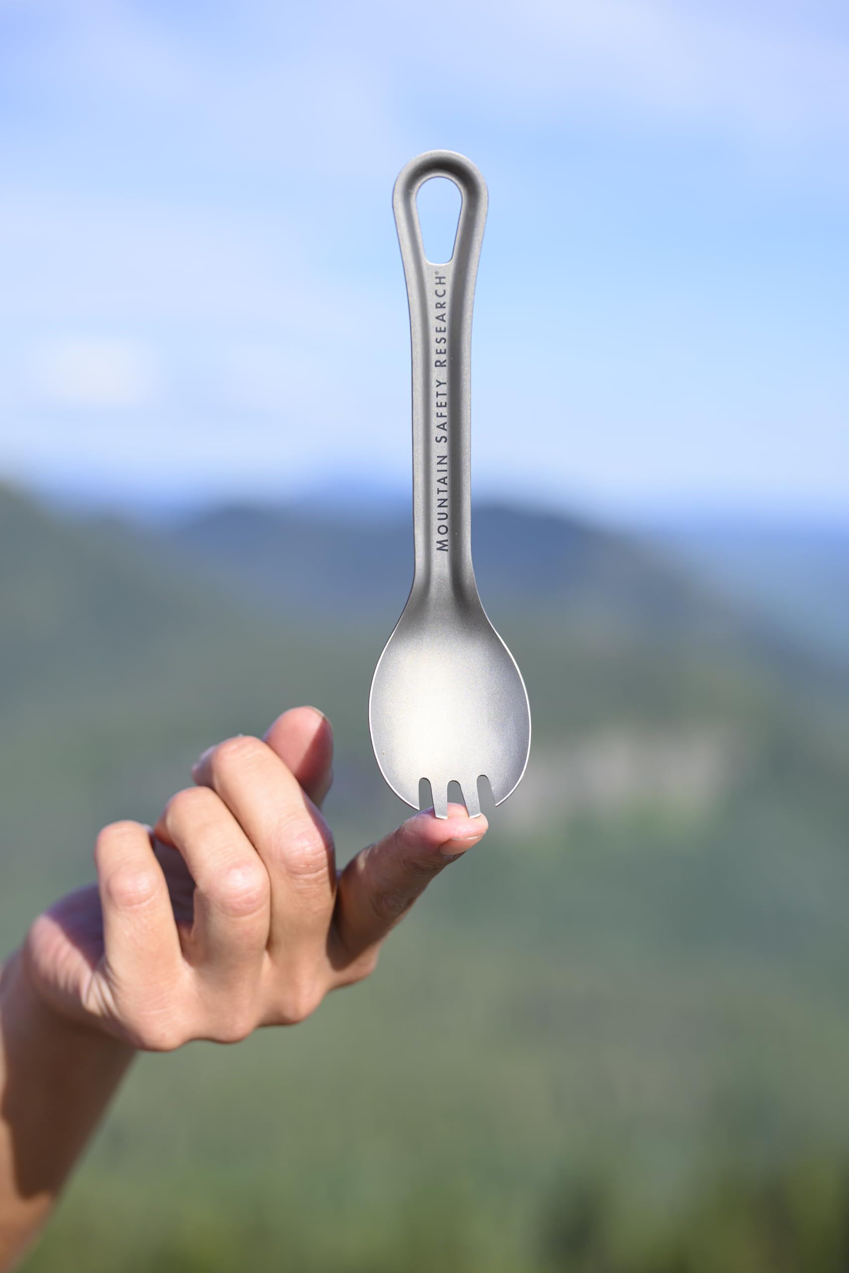 MSR Titan Spork carabiner loop visible for secure transport.