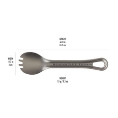 MSR Titan Spork in pack, carabiner loop keeps gear secure.