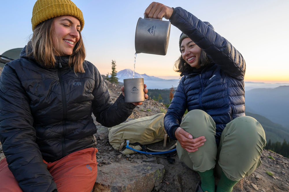 MSR Titan ultralight mug demonstrates durable construction for rugged backpacking adventures.