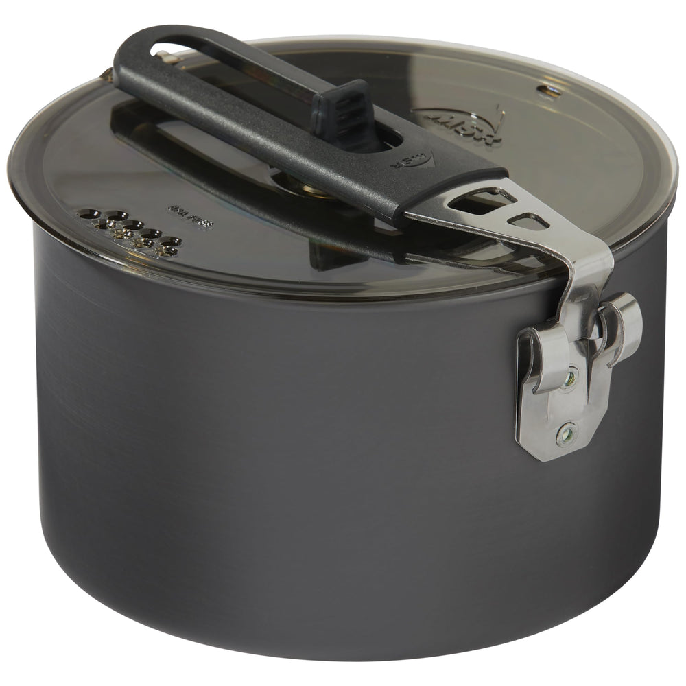 MSR Trail Lite pot nestled in pack shows nesting capability for quick trail meals