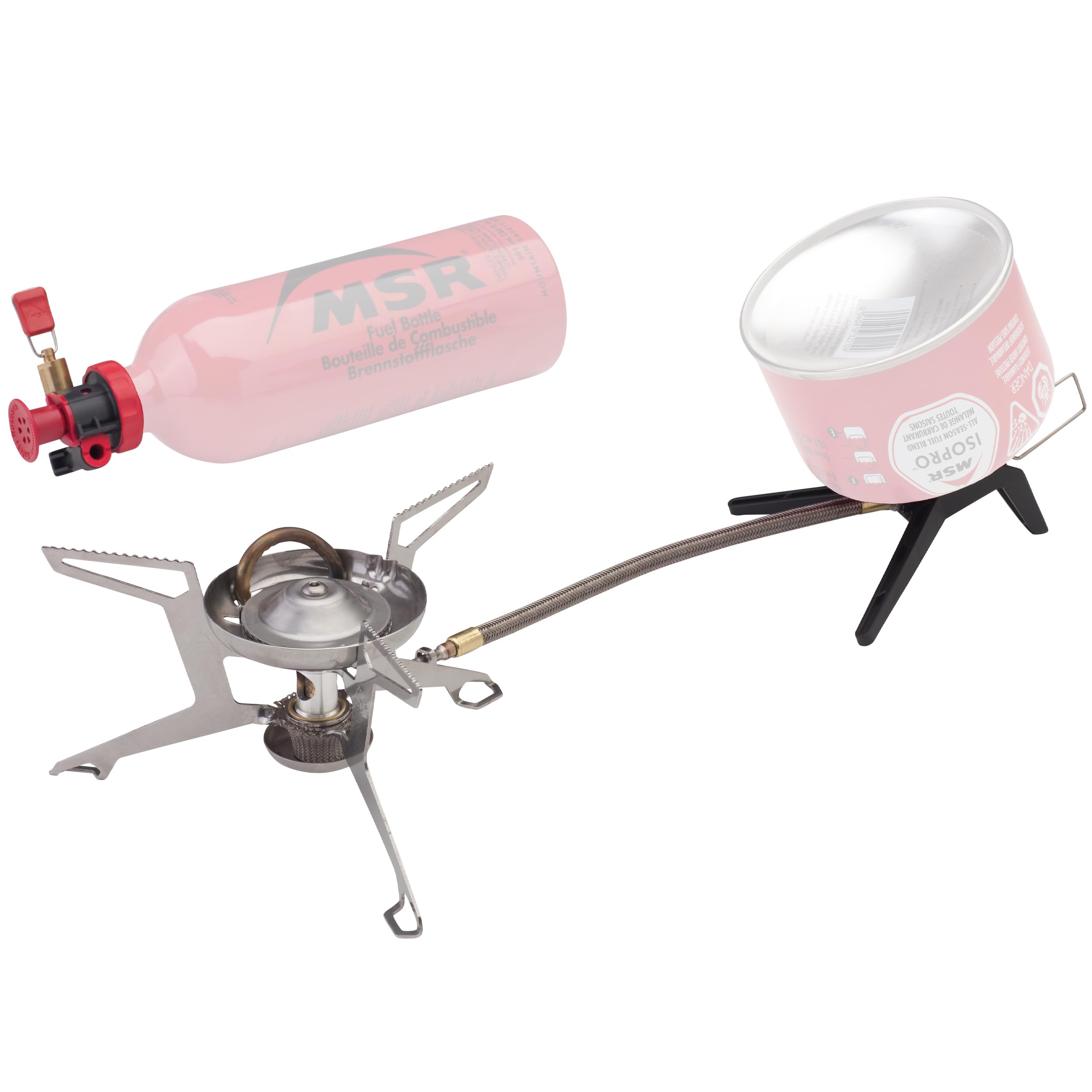 MSR WhisperLite Universal stove windscreen assembly shows stable cooking in windy camp conditions