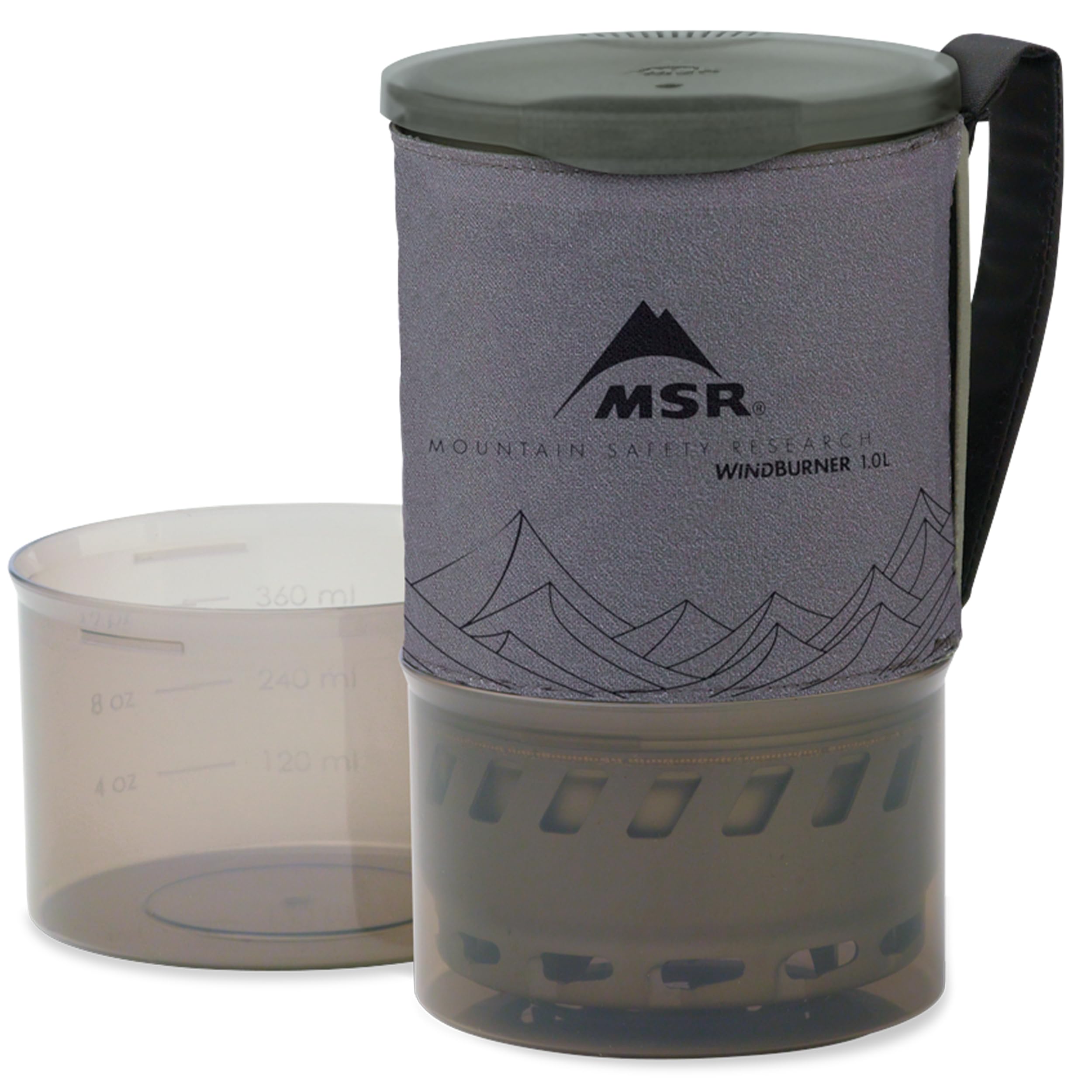 MSR WindBurner 1L pot with strainer lid for easy sipping and draining