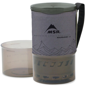 MSR WindBurner 1L pot with strainer lid for easy sipping and draining