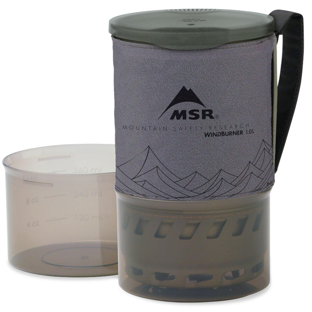 MSR WindBurner 1L pot with strainer lid for easy sipping and draining