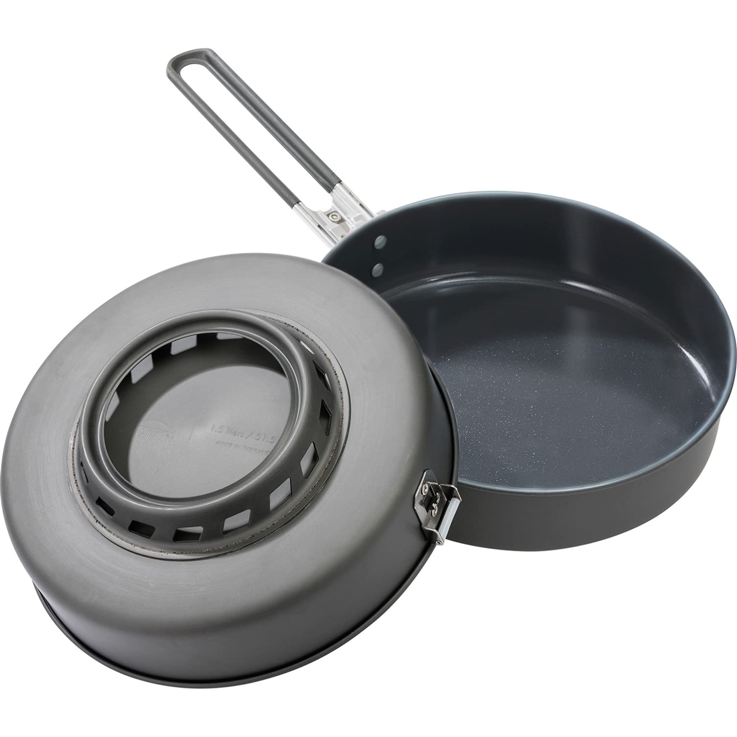 MSR WindBurner 8-Inch ceramic skillet with folding handle for compact camping cooking