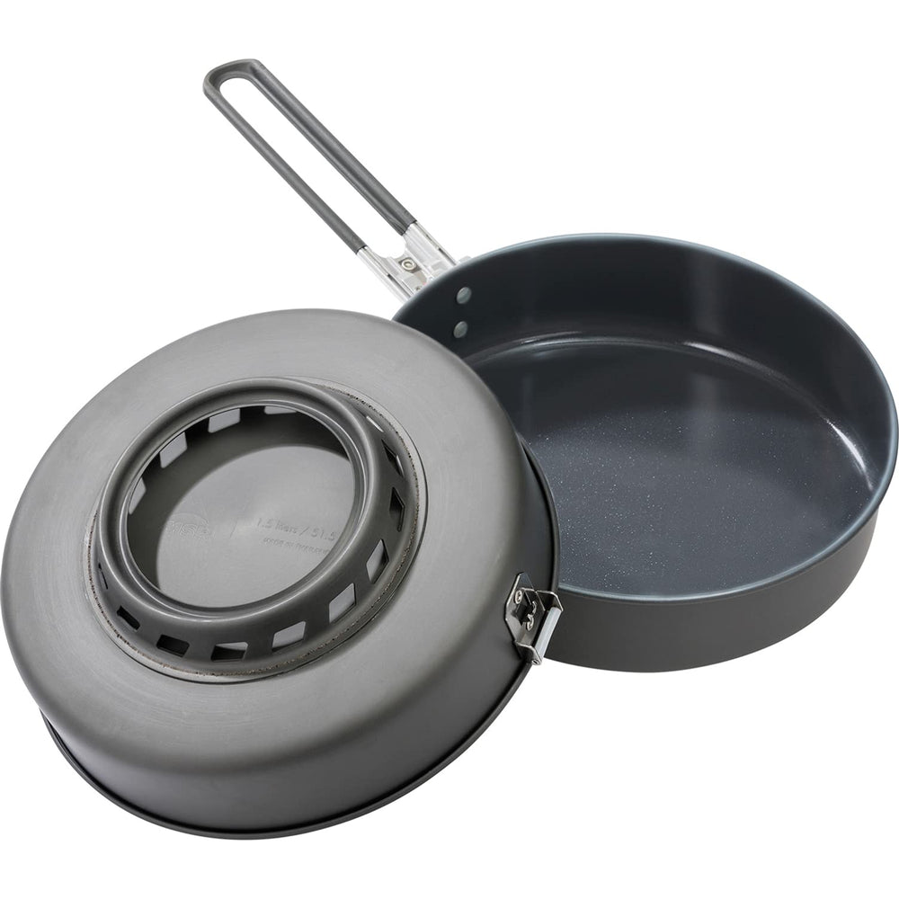 MSR WindBurner 8-Inch ceramic skillet with folding handle for compact camping cooking