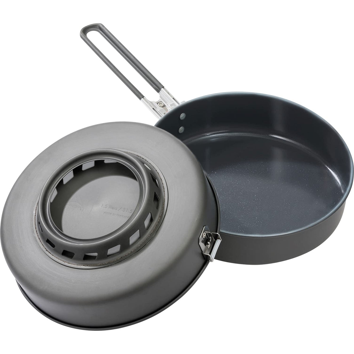 MSR WindBurner 8-Inch ceramic skillet with folding handle for compact camping cooking